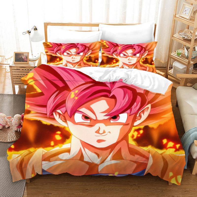 3D Cartoon Anime Digital Printing Dragon Ball Peripheral Bedding Duvet Cover Three Piece Set Decorative Bed Sheet Pillowcase