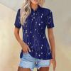 Женская модная повседневная рубашка с короткими рукавами и принтом с лацканами, женские топы на пуговицах