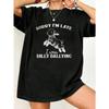 Black Oversized T-Shirt With Lamb And Text Sorry Im Late I Was Dilly Dallying Graphic Print Casual Streetwear For Women Summer Outfit