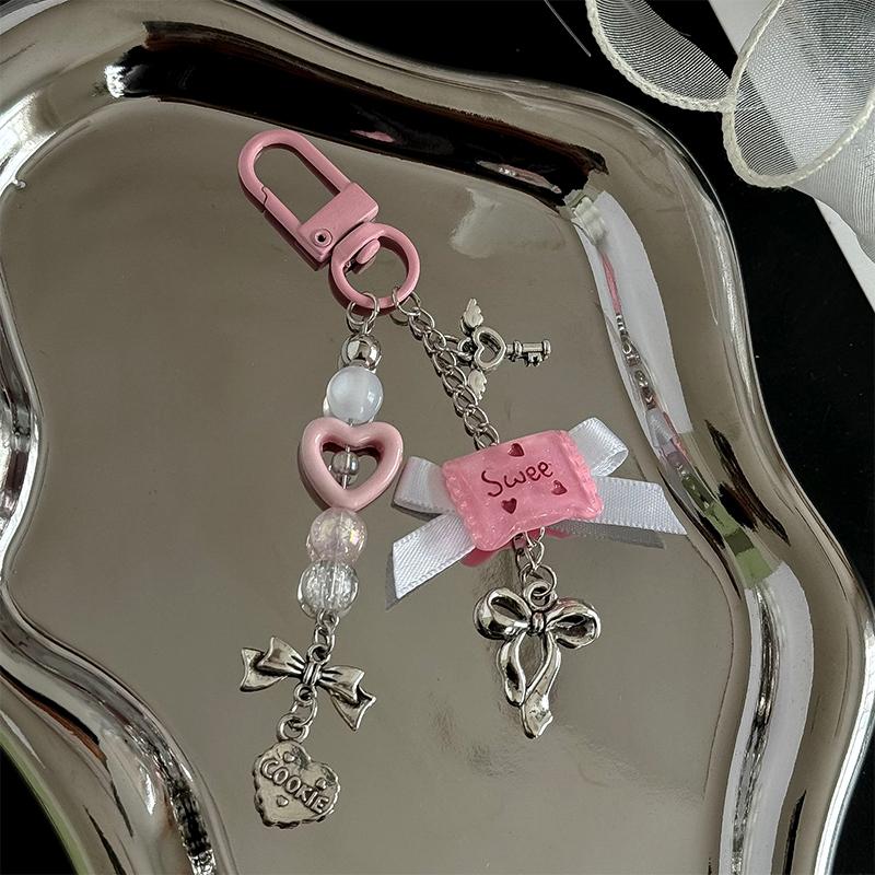 Y2K Heart Candy Key Chain Love Beads Phone Pendant Headphone Case Charm Bag Decor Car Key Ring