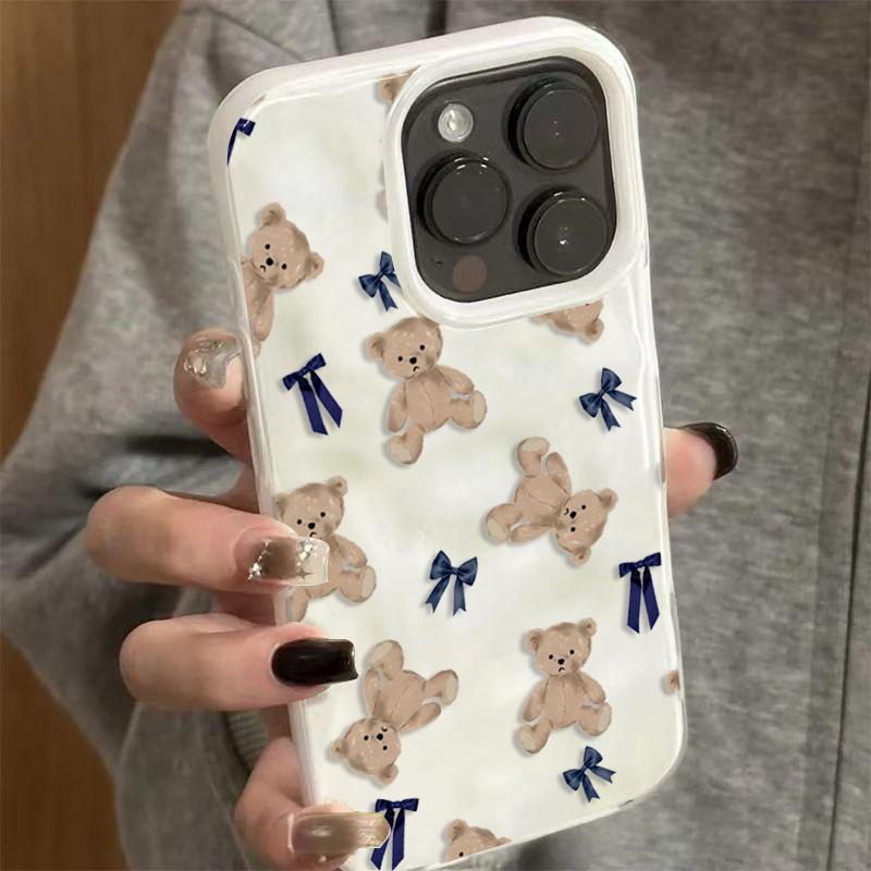 Милый дизайн с маленьким мишкой, чехол для телефона, подходящий для iPhone 17 16 15 14 13 12 11 Pro/Max/Plus, противоударная задняя крышка
