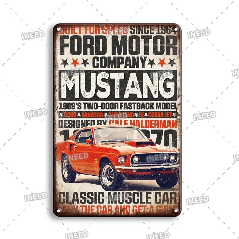 Ретро Ford Mustang металлический жестяной знак винтажный автомобиль бренд настенные наклейки гараж украшение Man Cave House настенный знак 8x12 дюймов