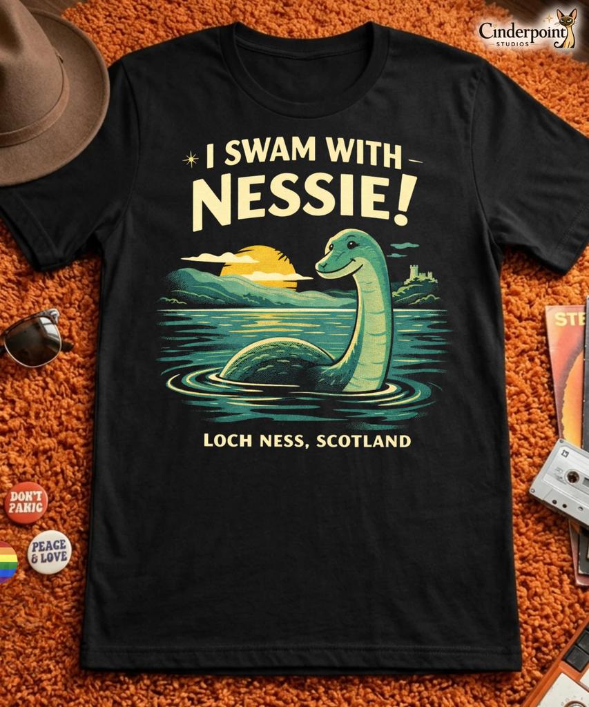 I Swam With Nessie T-Shirt Loch Ness Scotland Cryptid Souvenir Tee XS-5X