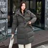 Market stall drive DNU women's cotton-padded clothes large twill long hooded belt waist, solid workmanship and cost-effective winter