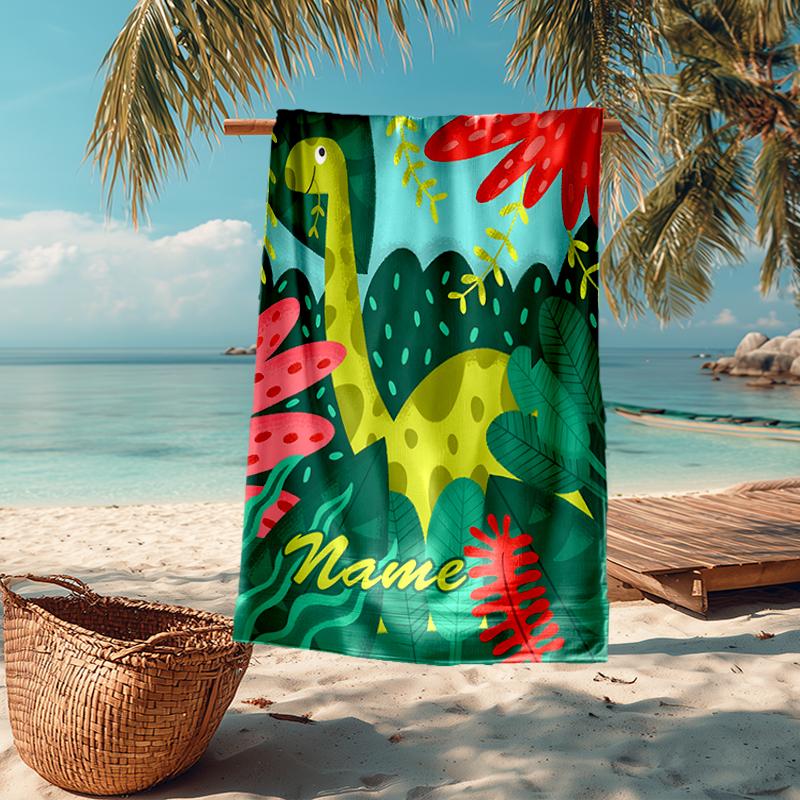 Custom Name Ultra-Soft Beach Towel with Dinosaur Theme,Ideal for Pool - Camping, Diving - Perfect Travel Essential, Vibrant Beach Towel.