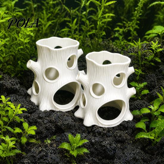 High Quality Fish House Cave 2Pcs 3D Printed Aquarium Tree Stump Shelter, Tank Landscaping Creative Ornaments, Multiple Holes Hiding for Artistic