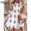 QICED Women Floral Print Dress Loose Streetwear Knee Length Sleeveless Ruffle Party Dress S-3XL