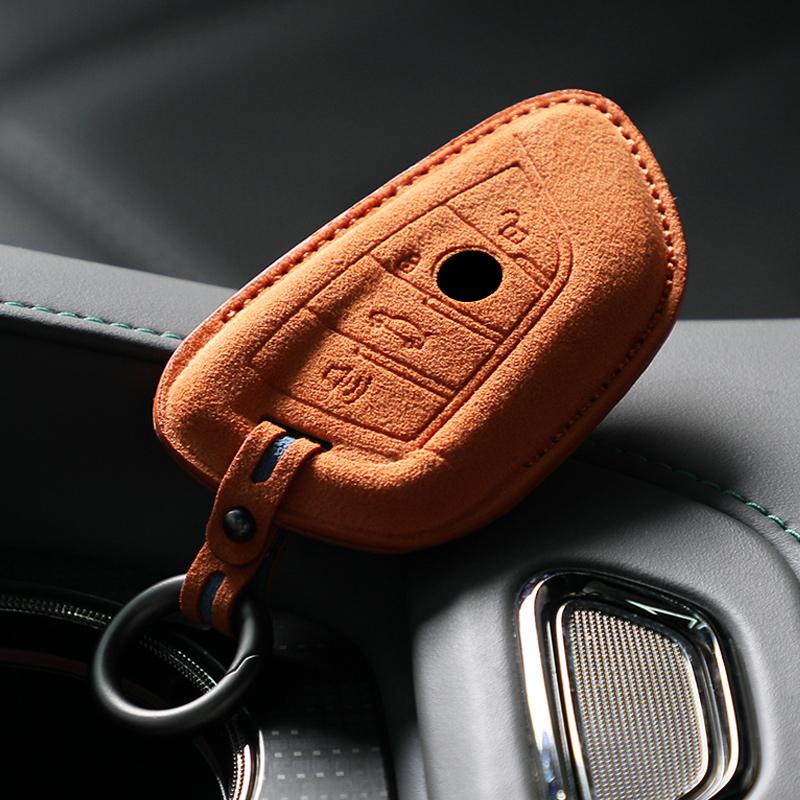 Car Key Case Cover for BMW 3 5 Series X1 X2 X3 X4 X5 X6 X7 F30 F90 F10 G30 G60 E60 F48 F39 E70 F15 F16 325li 530 Suede Keychain