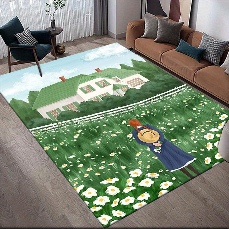 Anne Cartoon Flannel Printed Carpet, Home Sofa Decoration for Living Room & Bedroom, Non‑Slip Play Flannel Floor Mat for Game Room