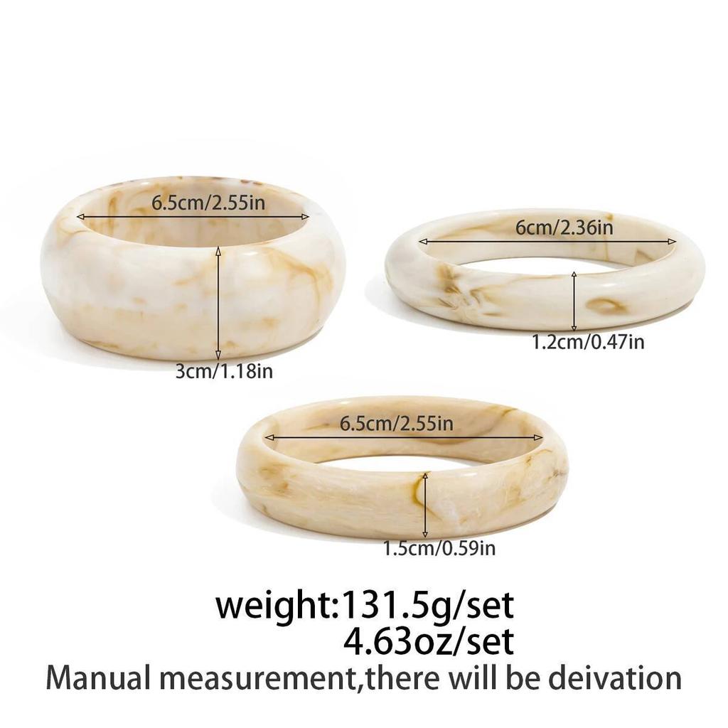 Ingemark 3Pcs/Set Vintage Beige Resin Bangles for Women on Hand 2026 New Trend Boho Stacking Charm Bracelets Y2K Jewelry Gift