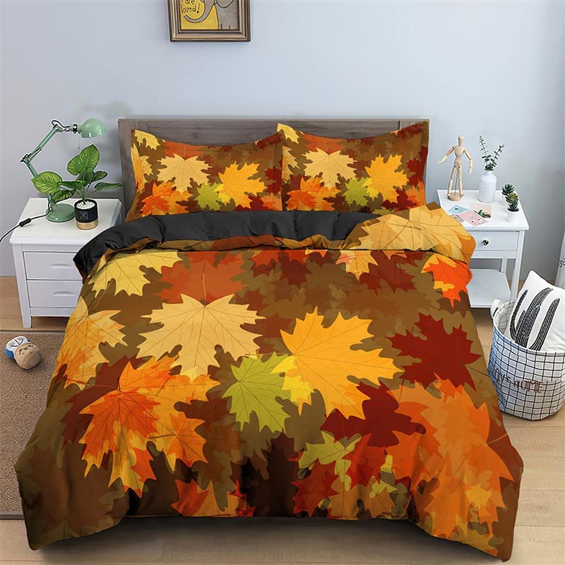 Comforter Maple Leaves Polyester Fall Theme Comforter With King Queen Size For Kids Boys Girl Bedding Set