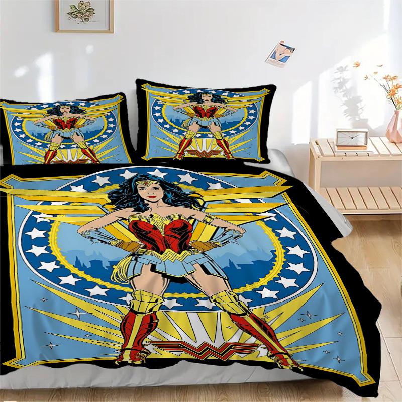 Набор пододеяльников Wonder Woman, 3 шт., Мягкий и удобный пододеяльник, Гостевая комната (1*Пододеяльник + 2*Наволочки, Без наполнителя) yy251024036