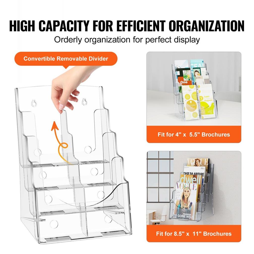 Acrylic Brochure Holder 8.5 x 11 inch 4-Tier Literature Display Stand Rack