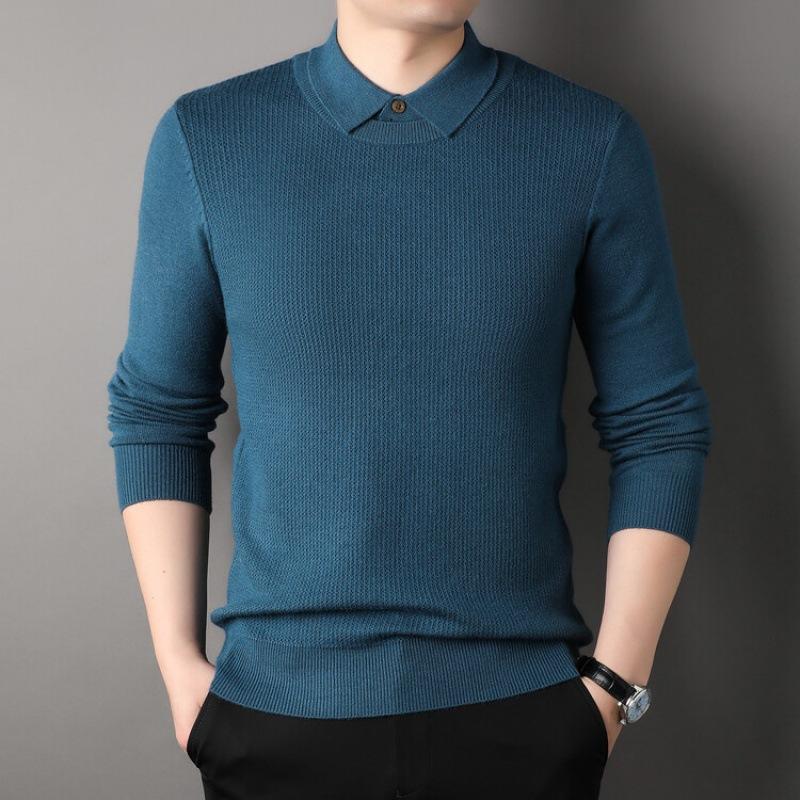 Осенние и зимние свитера для мужчин, модные однотонные лацканы, мужские длинные рукава, рубашка, вязаный свитер