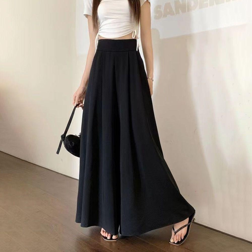 Большие широкие брюки с высокой талией, плиссированные брюки-кюлоты, простые женские шаровары, женские