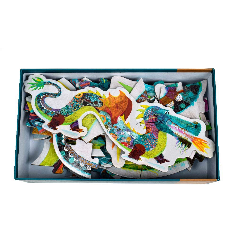 DJECO Giant Puzzle: Leon the Dragon, 58-Piece Jigsaw Puzzle, Large Puzzle, Montessori Educational Toy, Ages 4, 5, and 6, Boys, Elementary School