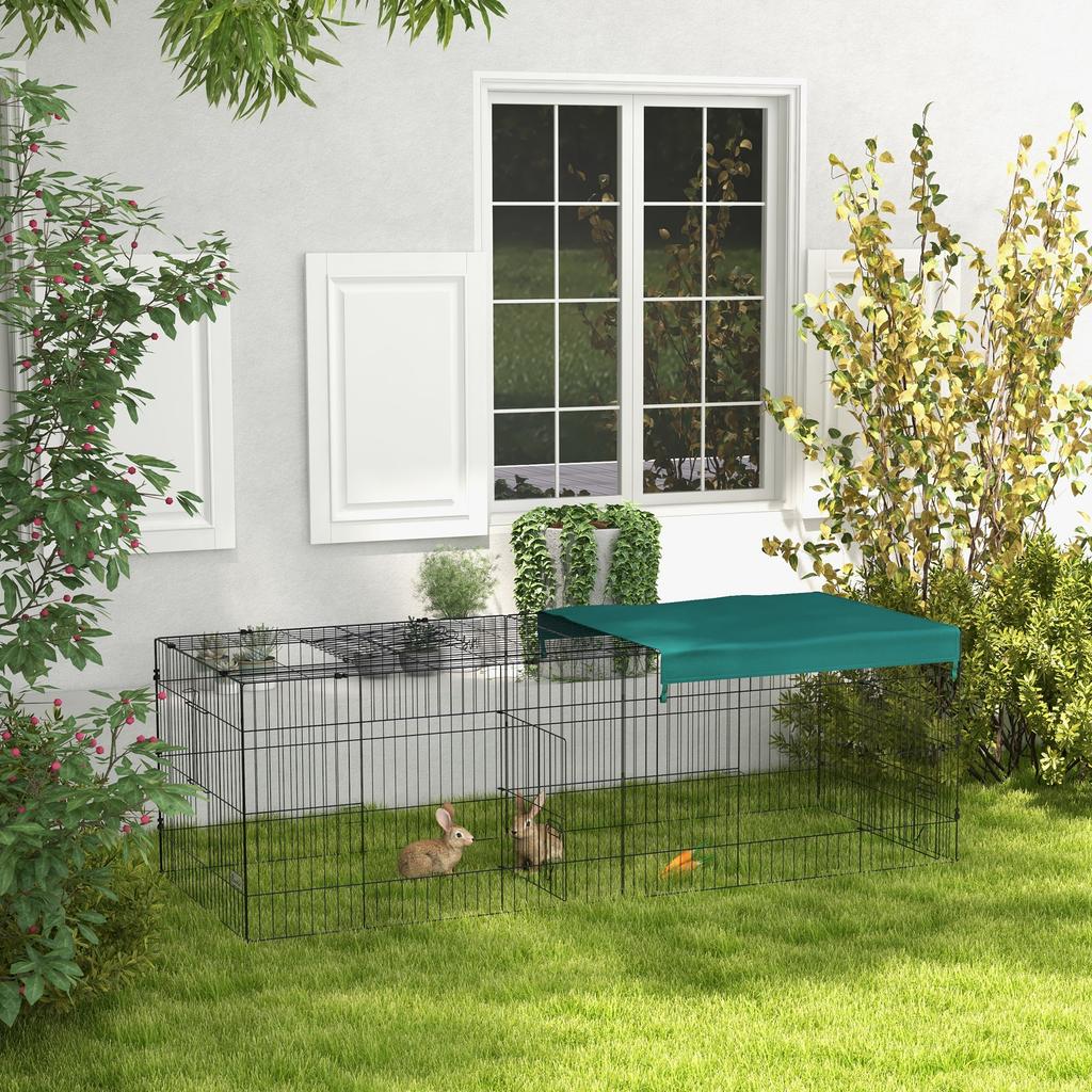 Outdoor and Indoor Rabbit Cage with Steel Roof, 220x85x70cm, Green