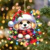 Acrylic Christmas Flat Surface Pendant With Cute Puppy Checkered Design Scarf