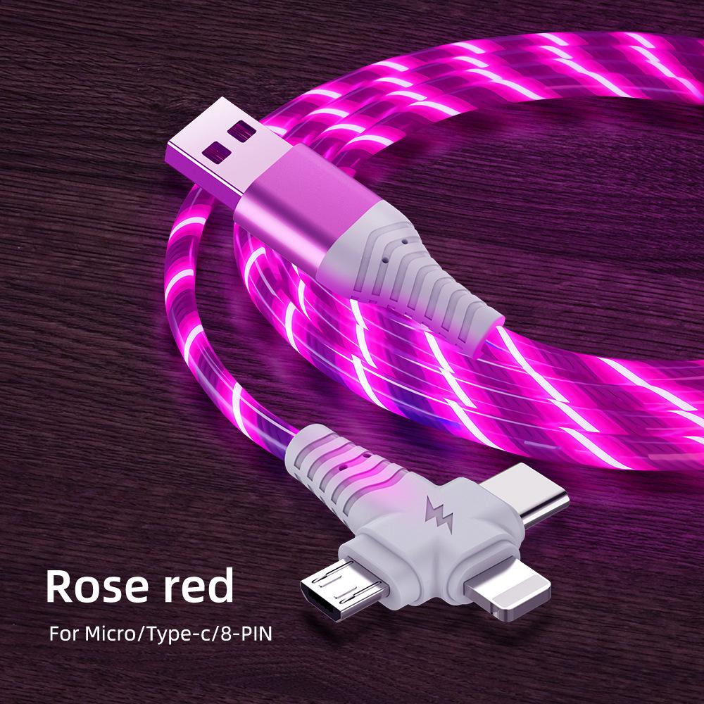 Светящийся USB-кабель 3-в-1, светодиодный кабель для зарядки смартфона, кабель USB-mini USB/C-type/8-pin для быстрой зарядки iPhone, Samsung, XIAOMI ONEPLUS