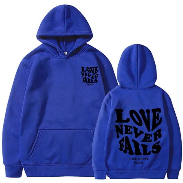 2023 Love Never Fails Print Letter Hoodies Women Sweatshirt Khaki Autumn Vintage Oversized Harajuku Loose Tops Casual Pullovers Unisex