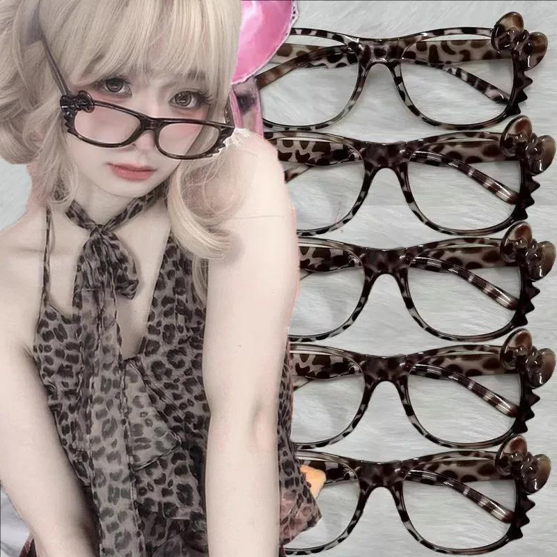 Y2K Cat Eyeglass Frame Anime Leopard Print Eyeglass Frame Kawaii Retro Glasses Cartoon Cute Eyewear Decorative Toys Gift
