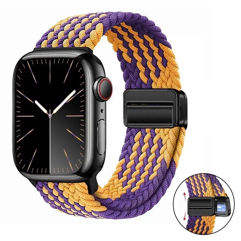Магнитный плетеный ремешок-петля для Apple Watch 45мм 41мм 44мм 42мм 46мм Ultra 3 49мм Нейлоновый браслет iWatch 11 10 9 8 7 6 5 SE