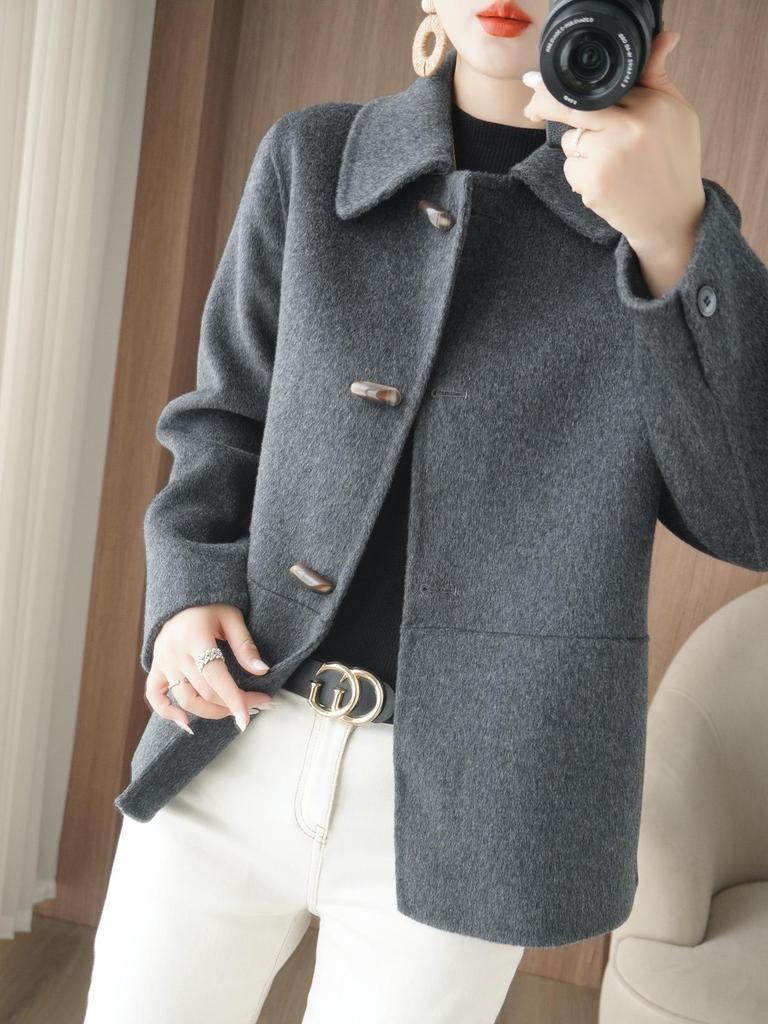 2025 Осень/Зима Женское Высококачественное Двустороннее Кашемировое Короткое Пальто - Модное Маленькое Шерстяное Пальто