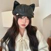 Niche design cat ears black beret female sweet and cute versatile big head circumference octagonal cloud newsboy hat
