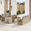 8-Piece Garden Sofa Set with Beige Cushions Poly Rattan Acacia, 3-Piece Garden Dining Set 3361692