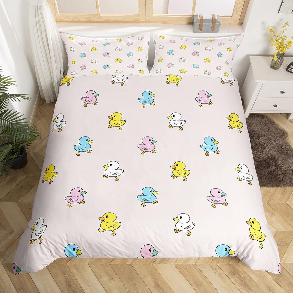 Cute Duck King Queen Duvet Cover Cartoon White Goose Bedding Set Funny Farmhouse Animal Comforter Cover Polyester Quilt Cover