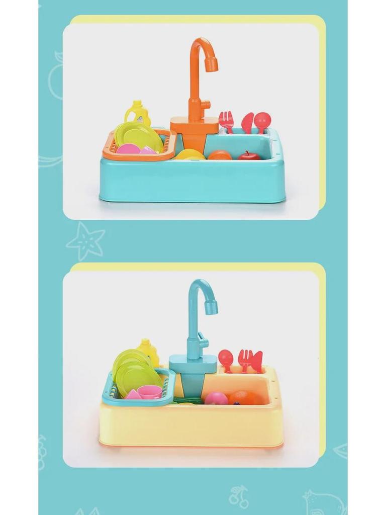 Детская электрическая игрушечная посудомоечная машина: Многоразовая мойка для воды и набор кухонных принадлежностей