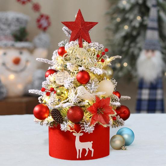 Мини-елка, искусственная настольная елка с шишковидными шариками, светодиодная подсветка на батарейках