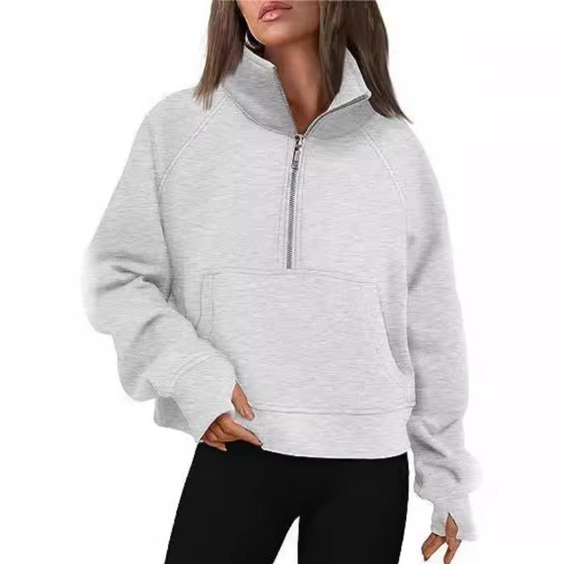 Autumn Winter Hoodies Women's Sports Half Zipper Sweatshirts Loose Stand Collar with Velvet Coat Jacket