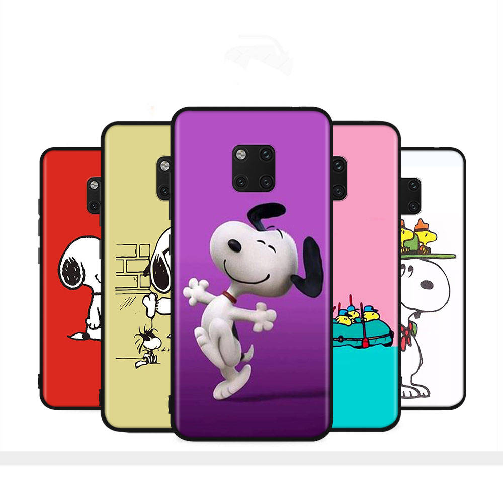 SM14 Snoopy Cartoon Black Sofe Case for Samsung Note 20 Lite S24 Ultra S23 A03 A05 A06 A11 A71 A15 A16 A13 A24 A25 A33 A52 A53 A50 M55 M35 Plus