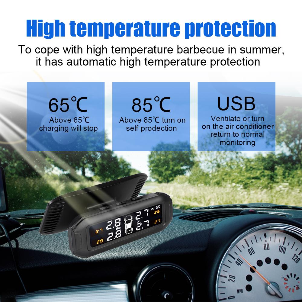 Цифровой TPMS с вращающимся дисплеем Система мониторинга давления в шинах автомобиля Сигнализация Тестер давления и температуры в шинах 4 датчика TPMS Солнечный TPMS