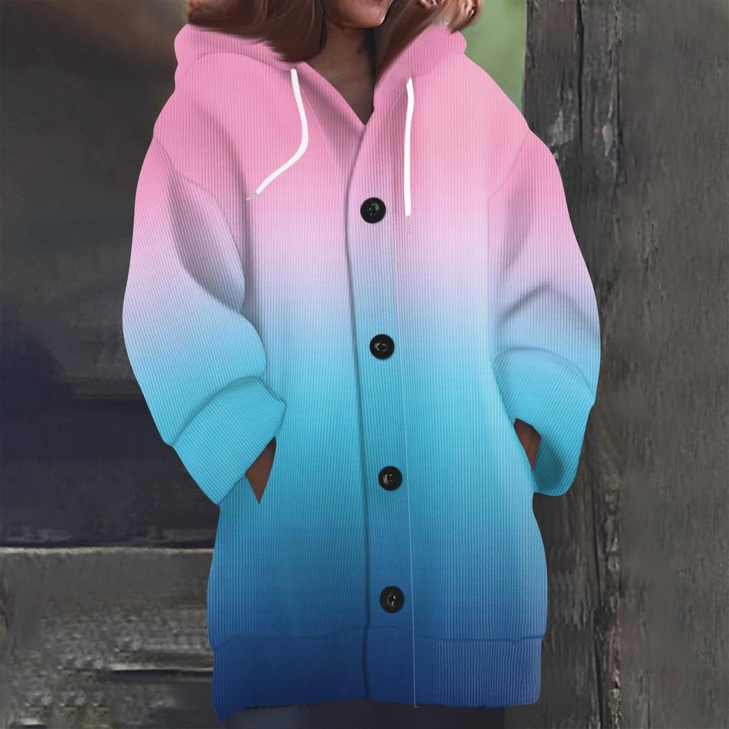 Свитшоты для женщин Вязаный свитер с длинным рукавом Принт Вязаный худи с пуговицами Кардиган Пальто