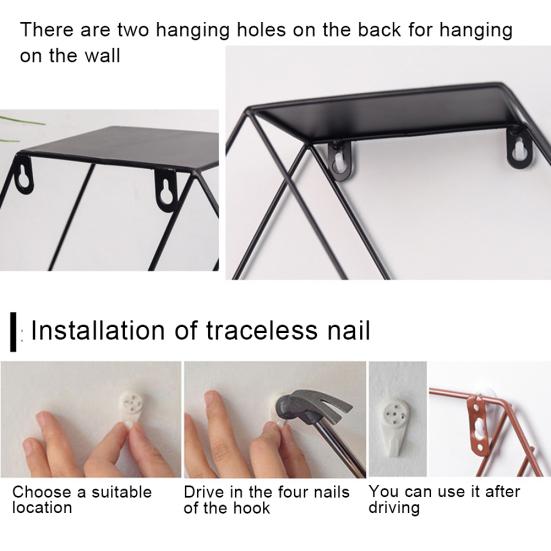 Металлическая шестиугольная настенная полка для хранения, украшение для гостиной, спальни