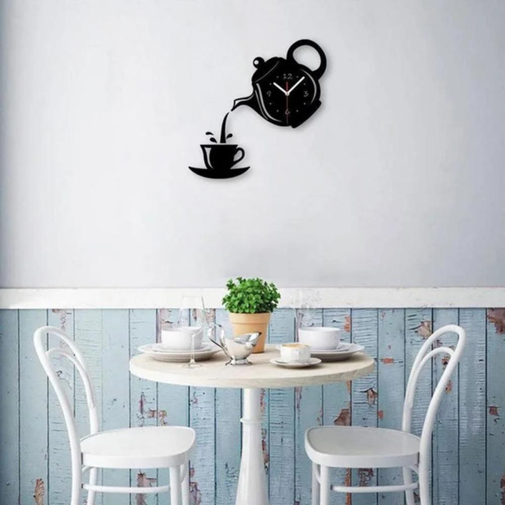 Teapot Shape Wall Clock Modern Kitchen Home Decor Wall Sticker Hollow Digital Clock Watch Home Clock