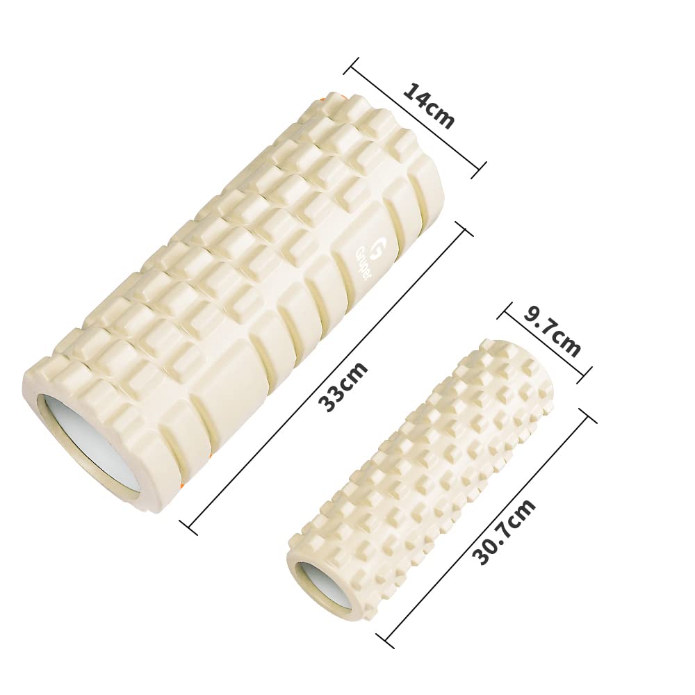 Gruper Foam Roller Fascia Release Set of 2 Large and Small Fascia Roller Stretch Roller Grid Foam Roller (Off White)