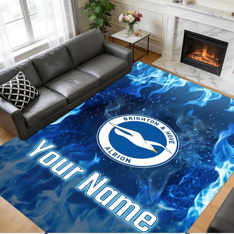Crystal Velvet Rug Custom Name Text, Soft Non Slip Floor Mat Home DecorBrighton & Hove Albion Football