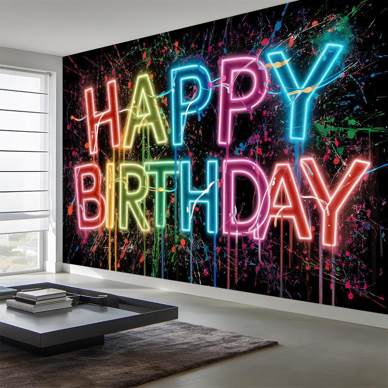 Happy Birthday Graffiti Theme Colorful Design, 1pc Polyester Party Backdrop Banner, Photo Booth Background, Wall Decor