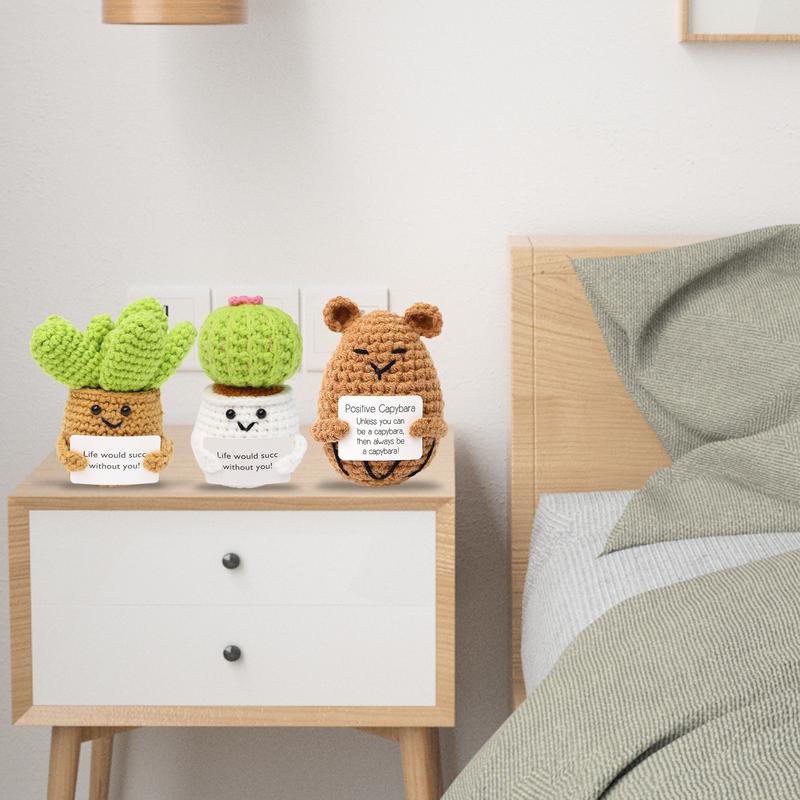 Positive Crochet Animals Mini Emotional Support Crochet Decor Cartoon Funny Cute Encouragement Knitted Doll Toy Decoration