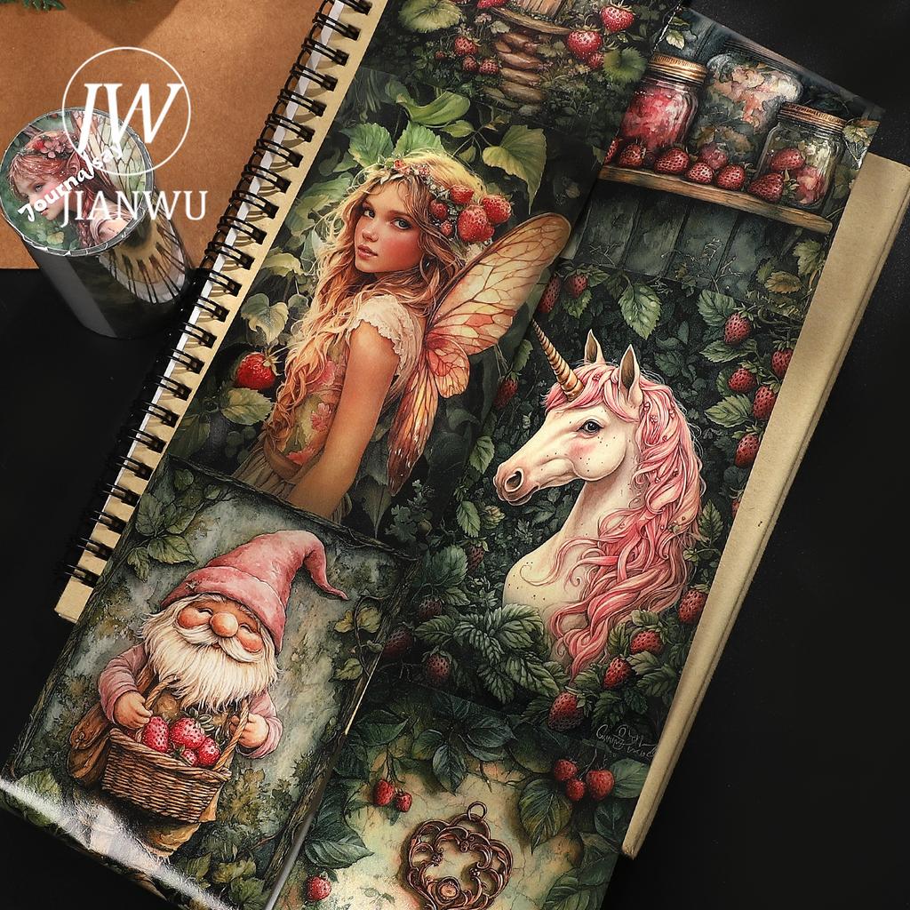 JIANWU80mm*205cm Vintage Forest Strawberry Character Landscape Material Collage Scrapbook Washi Tape Creative Journal Stationery