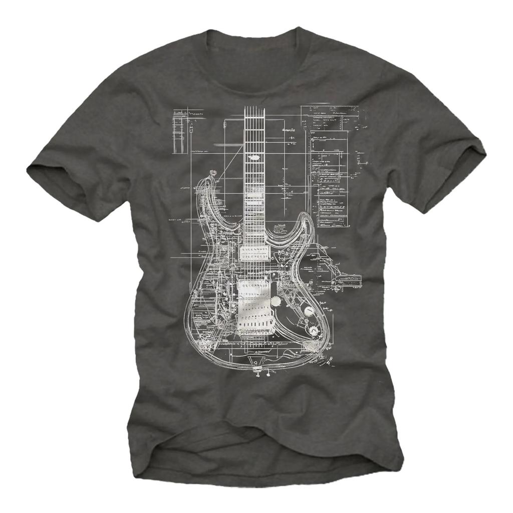 Gifts for Guitarists Unisexs Tshirt with Electric Guitar Vintage Blue Print Motif Guitar Print for Unisex Shortsleeved Unisexs Tee