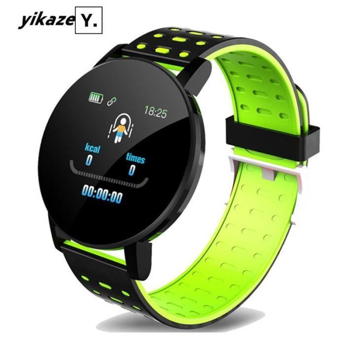 Montre connectée;119 Plus Bracelet intelligent fréquence cardiaque montre intelligente ronde hommes femmes Bracelet - Type black