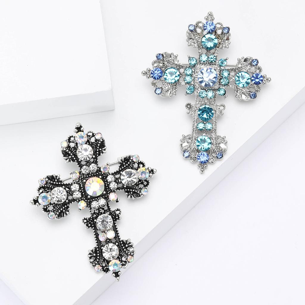 Fashion Creative Alloy Rhinestone Cross Brooch Personality Trend Women'S Clothing Corsage Ornament Pin