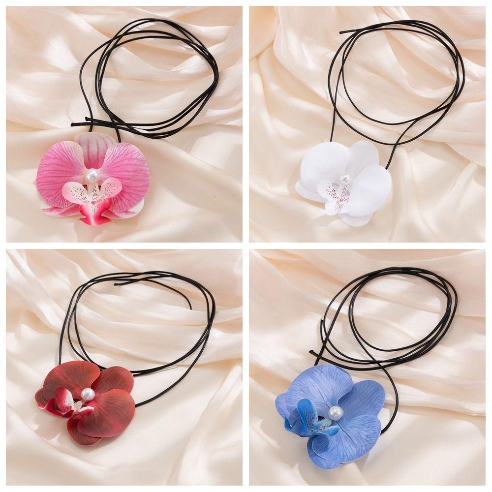 Colorful Phalaenopsis Flower Necklace Lace Up Korean Style Choker  Party