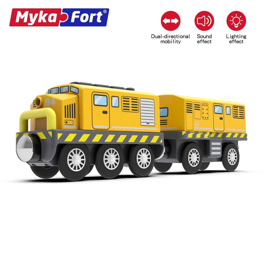 Деревянный рельсовый поезд оранжевый тяговый электромобиль детская игрушка совместимые деревянные строительные блоки сцена