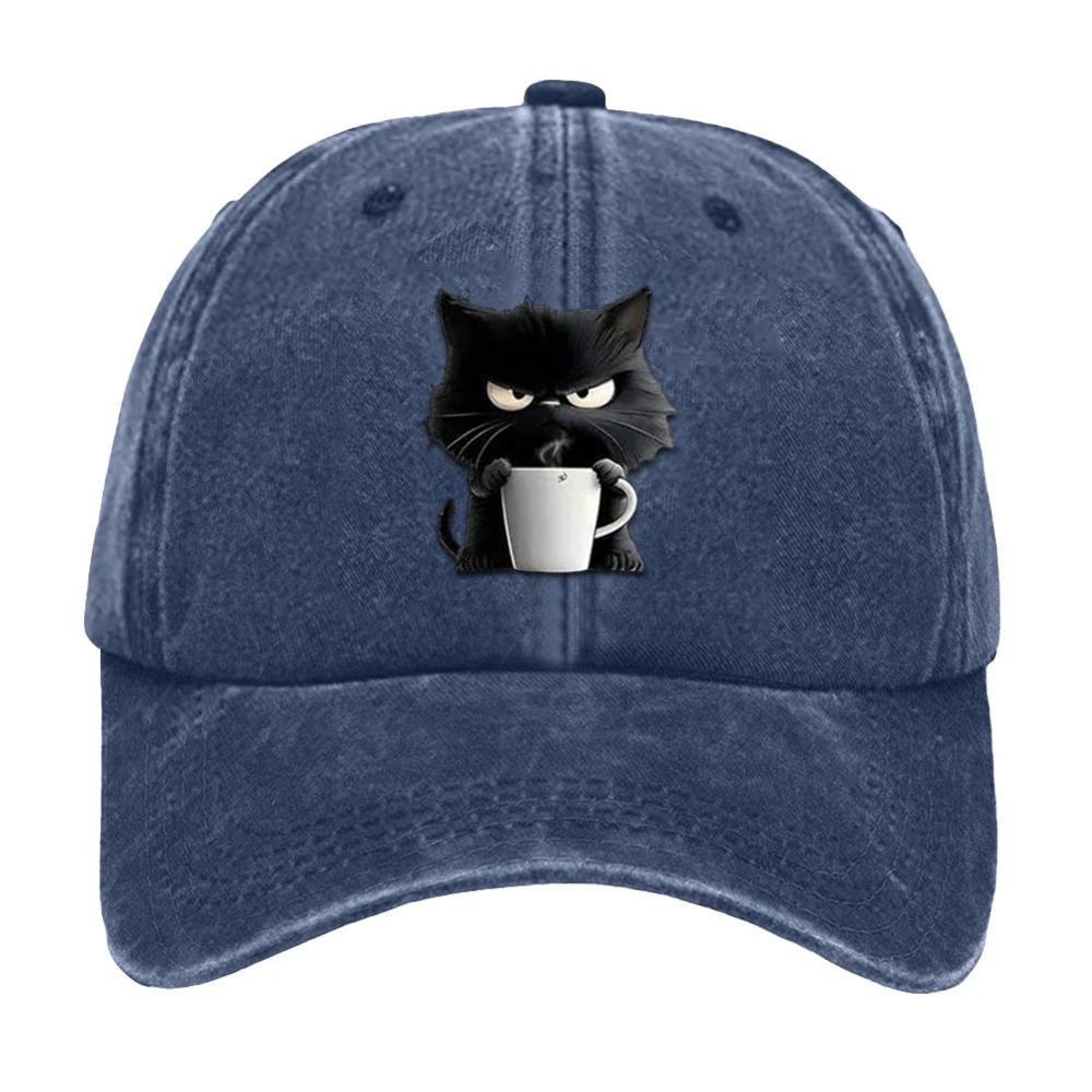 Хлопковая бейсболка Snapback Милый кот Регулируемая хлопковая кепка Бейсболка с принтом Кофе Кот для мамы бабушки любителя кошек