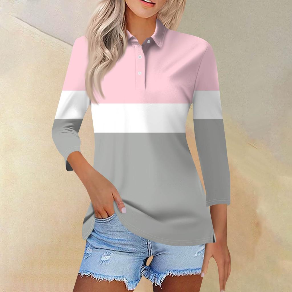 Женская модная повседневная рубашка с короткими рукавами 3/4 с лацканами и принтом, женские топы на пуговицах